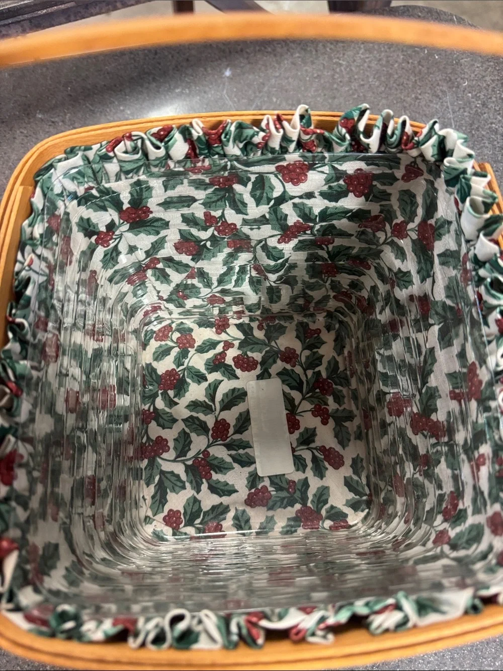 Longaberger Red Cranberry Holiday Basket with Holly Liner and Plastic Liner